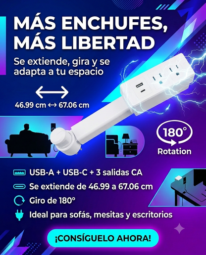 Regleta Extendible 2 tomas/usb/c