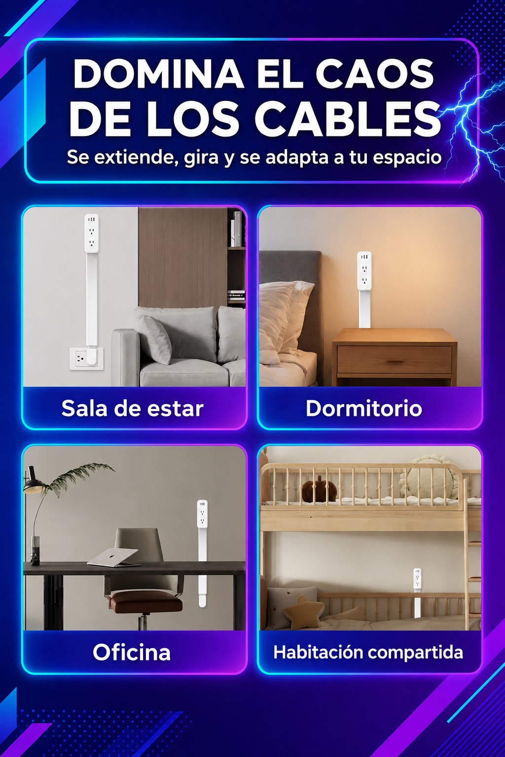Regleta Extendible 2 tomas/usb/c