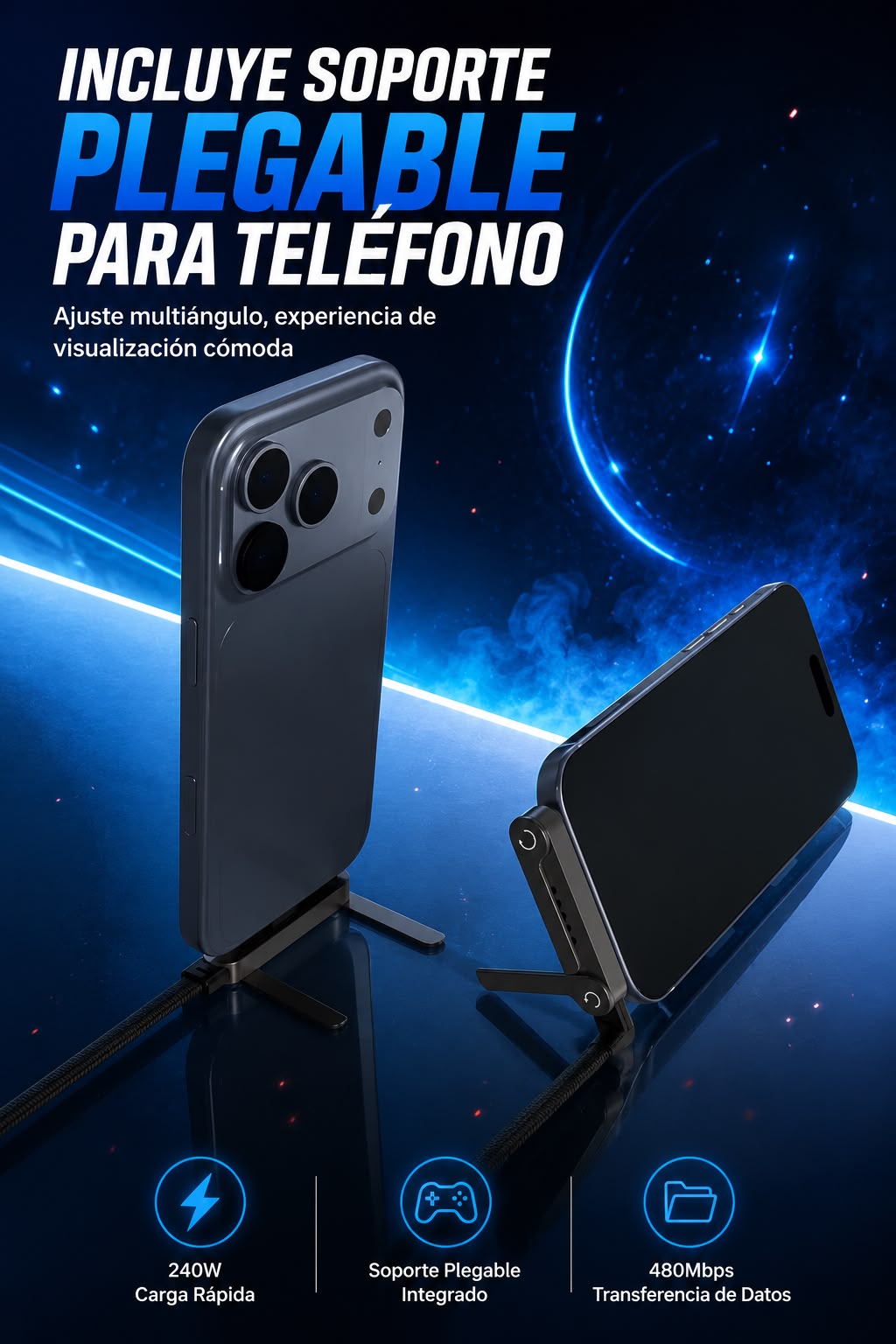 240w cable de ultra carga rapida con soporte integrado